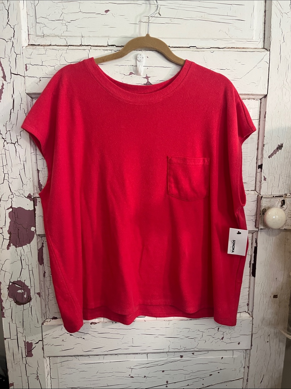 NWT Sonoma Red Short Sleeve Pocket Tee Terry Cotton XXL